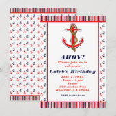 赤白青の航海アンカー ビーチ招待状 招待状 (正面/裏面)