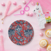 赤白青の花柄ペイズリー ボヘミアンスタイル ペーパープレート (パーティー)