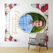 赤白青の花模様の葬儀追悼用壁掛け タペストリー (インサイチュ(横))