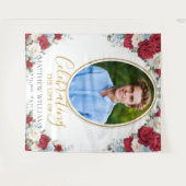 赤白青の花模様の葬儀追悼用壁掛け タペストリー (正面(横))