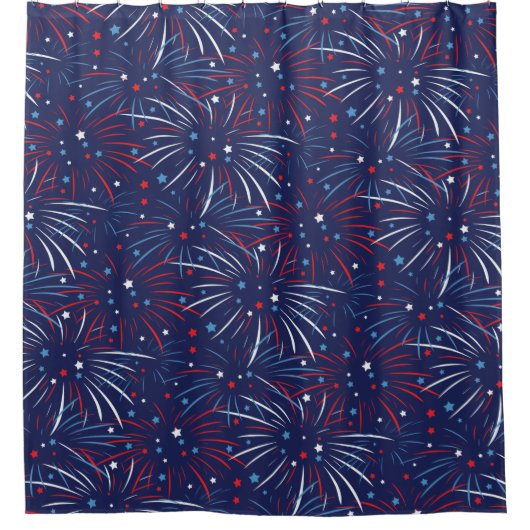 赤白青の花火の星 シャワーカーテン (正面)
