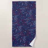 赤白青の花火の星 ビーチタオル (正面)