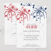 赤白青の花火　7月4日パーティーの招待状 招待状 (正面/裏面)