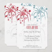 赤白青の花火 7月4日パーティーの招待状 招待状 (正面/裏面)