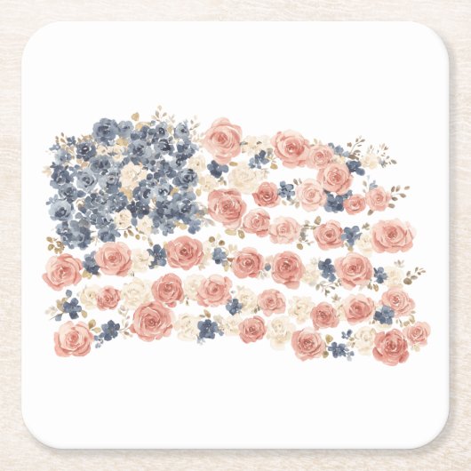 赤白青の花 スクエアペーパーコースター (正面)