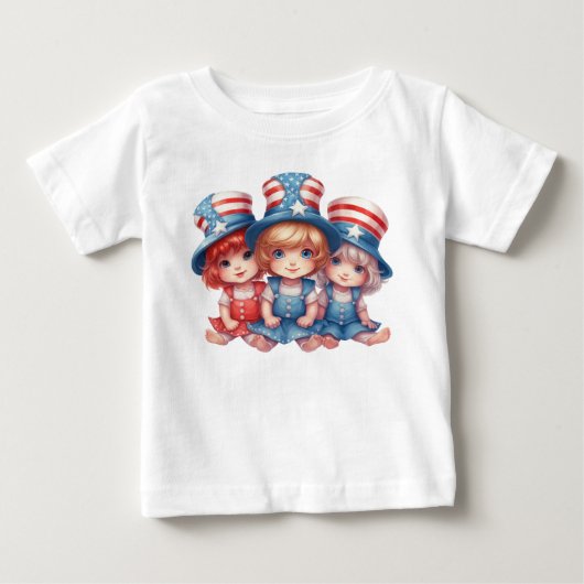 赤白青の衣装を着たかわいい少女たち ベビーTシャツ (正面)