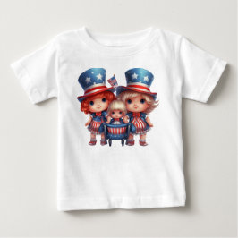 赤白青の衣装を着たかわいい少女たち ベビーTシャツ