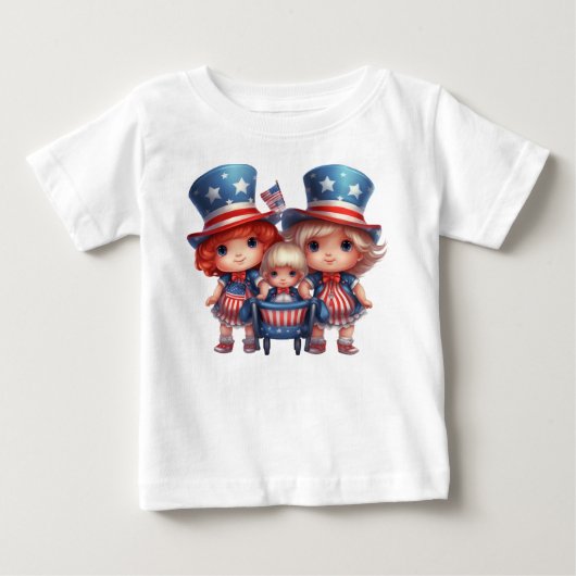 赤白青の衣装を着たかわいい少女たち ベビーTシャツ (正面)