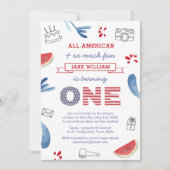 赤白青の電子メールによる第1の誕生日パーティー 招待状 (正面)