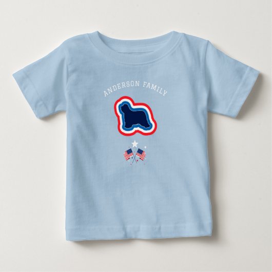 赤白青の7月4日 Bearded Collie 犬 ベビーTシャツ (正面)