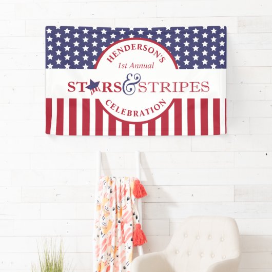 赤白青アメリカストライプの国旗のパーティー 横断幕 (インサイチュ)