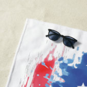 赤白青アメリカ国旗の（ばちゃばちゃ）跳ねる ビーチタオル (インサイチュ)