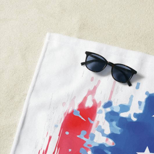 赤白青アメリカ国旗の（ばちゃばちゃ）跳ねる ビーチタオル (インサイチュ)