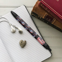 赤白青アメリカ国旗イーグルバラ愛国心 黒ボールペン