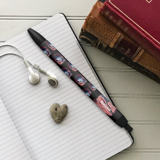 赤白青アメリカ国旗イーグルバラ愛国心 黒ボールペン