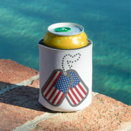 赤白青アメリカ国旗ドッグタグ 缶クーラー