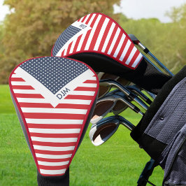 赤白青アメリカ国旗モノグラム入り ゴルフヘッドカバー