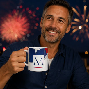 赤白青アメリカ国旗モノグラム コーヒーマグカップ