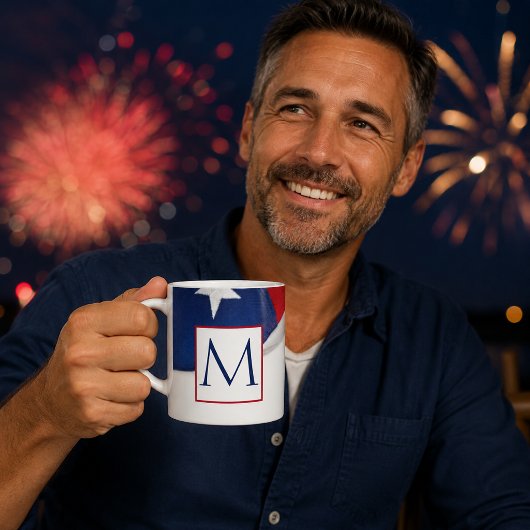 赤白青アメリカ国旗モノグラム コーヒーマグカップ