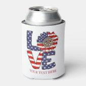 赤白青アメリカ国旗ラブピースヒッピー 缶クーラー (缶正面)