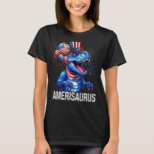 赤白青アメリザウルス花火4O Tシャツ (正面)