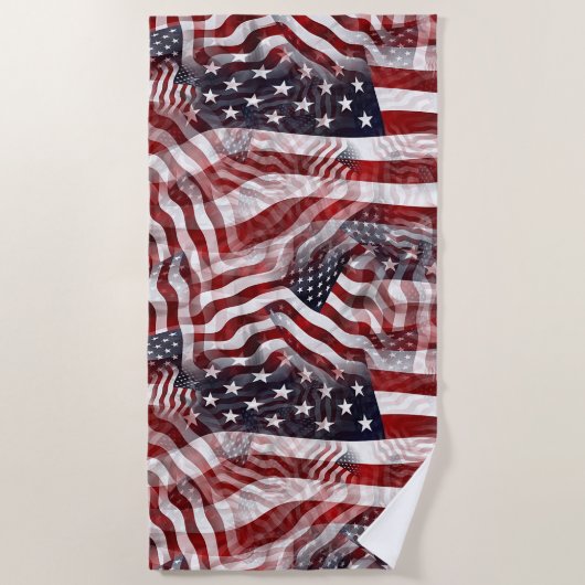 赤白青アメリストライプカ星旗の模様 ビーチタオル (正面)