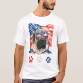 赤白青イングリッシュ・マスティフ犬 7月4日 Tシャツ (正面)
