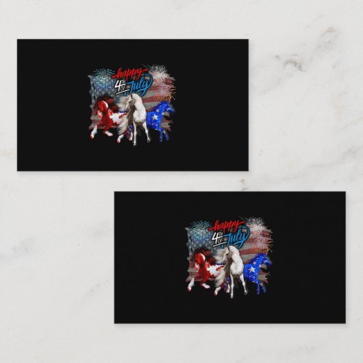 赤白青ウマ4日7月Flagアメリカ花火Pa 名刺 (正面/裏面)