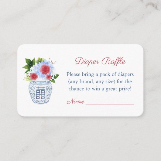 赤白青エレガント赤ちゃんシャワーおむつラッフル エンクロージャーカード (正面)