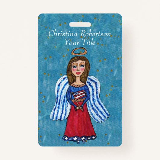 赤白青エンジェルアメリカン国旗の金ゴールドスター バッジ (正面)