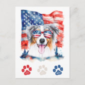 赤白青オーストラリア羊飼い犬7月4日 シーズンポストカード (正面)