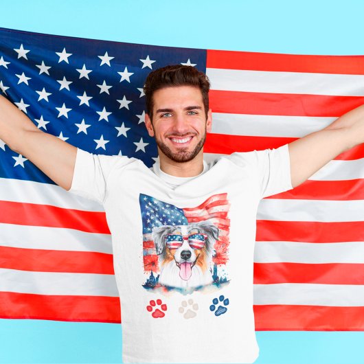 赤白青オーストラリア羊飼い犬7月4日 Tシャツ