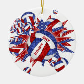 赤白青ガーリーバレーボールパンアウトスポーツ セラミックオーナメント (正面)