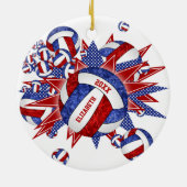 赤白青ガーリーバレーボールパンアウトスポーツ セラミックオーナメント (裏面)