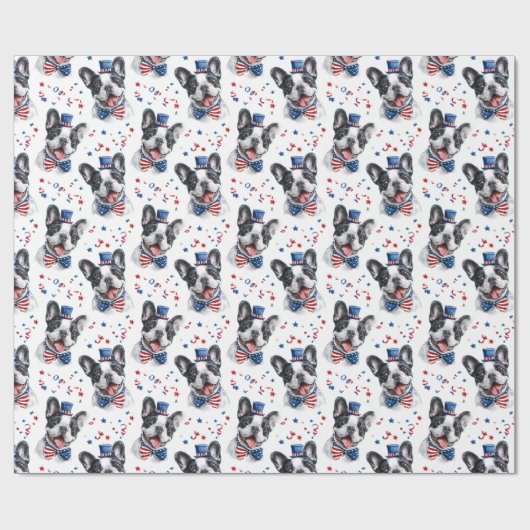 赤白青キュートなブルドッグアメリカ国旗の星 ラッピングペーパー (フラット)