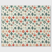 赤白青クリスマスオーナメントフェスティバルパターン ラッピングペーパー (フラット)