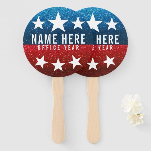 赤白青グリッターアメリカのキャンペーンテンプレート ハンドファン (正面&裏面)