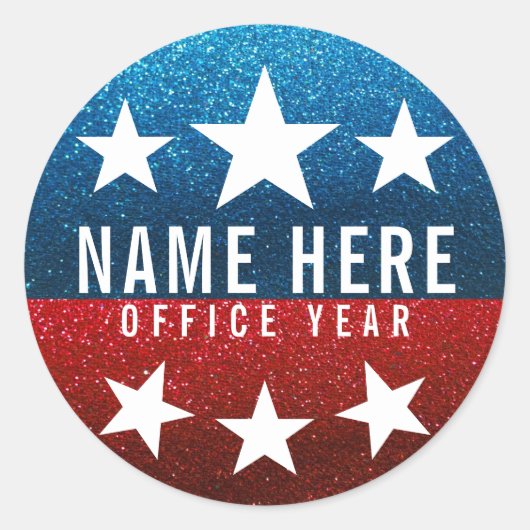 赤白青グリッターアメリカのキャンペーンテンプレート ラウンドシール (正面)