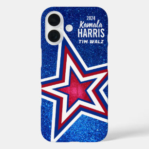 赤白青グリッターアメリカのキャンペーンテンプレート iPhone 16ケース