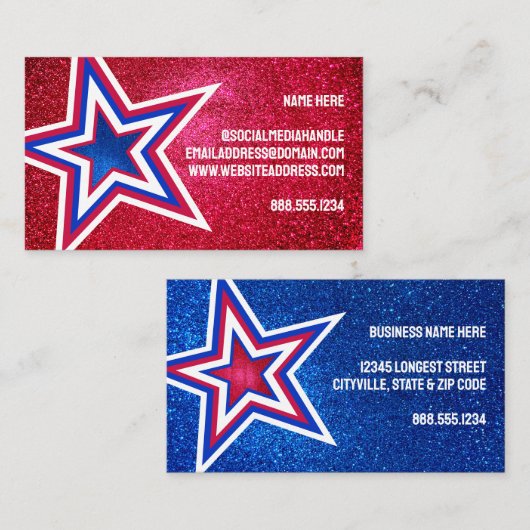 赤白青グリッターアメリカンスターズテンプレート 名刺 (正面/裏面)