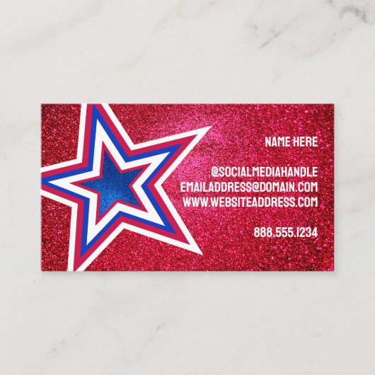 赤白青グリッターアメリカンスターズテンプレート 名刺 (正面)