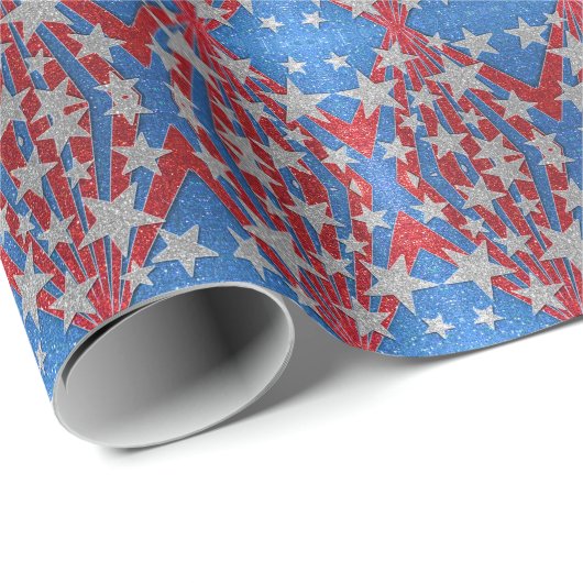 赤白青グリッターアメリカンフラッグスターストライプズ ラッピングペーパー (ロールコーナー)