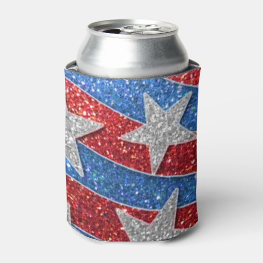 赤白青グリッターアメリカンフラッグスターストライプズ 缶クーラー (缶正面)