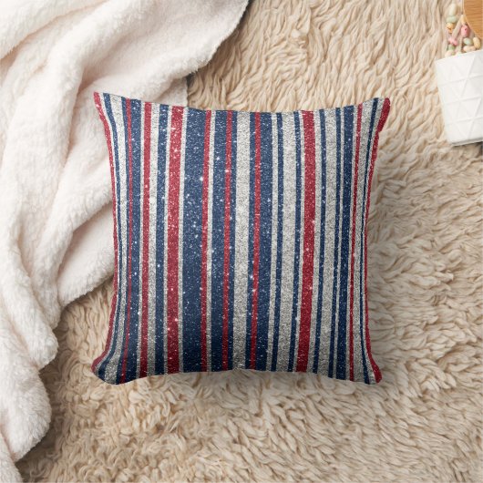 赤白青グリッターストライプトレンディースパークルグラム クッション (ブランケット)
