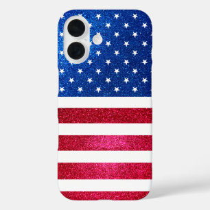 赤白青グリッター愛国的アメリカ国旗 iPhone 16ケース