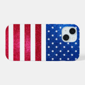 赤白青グリッター愛国的アメリカ国旗 iPhone 15ケース (裏面横)