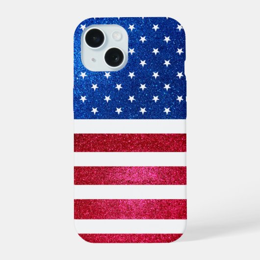 赤白青グリッター愛国的アメリカ国旗 iPhone 15ケース (裏面)
