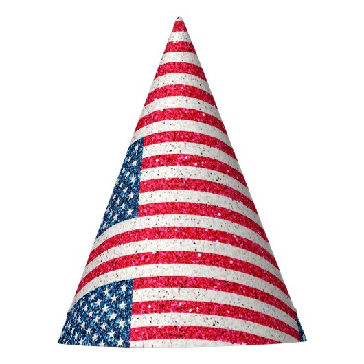 赤白青グリッター愛国米国アメリカ国旗 パーティーハット (正面)
