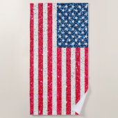 赤白青グリッター愛国米国アメリカ国旗 ビーチタオル (正面)