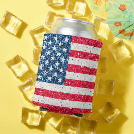 赤白青グリッター愛国米国アメリカ国旗 缶クーラー